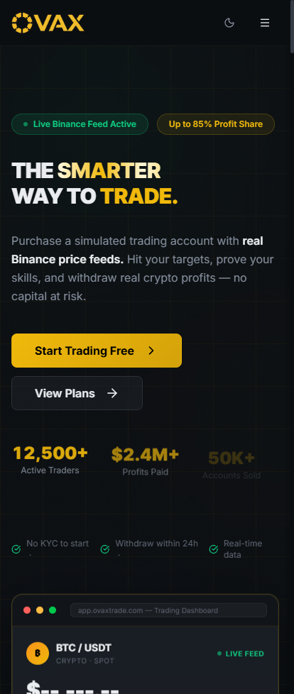 Ovax Trade – Simulated Crypto Trading Platform - Mobile